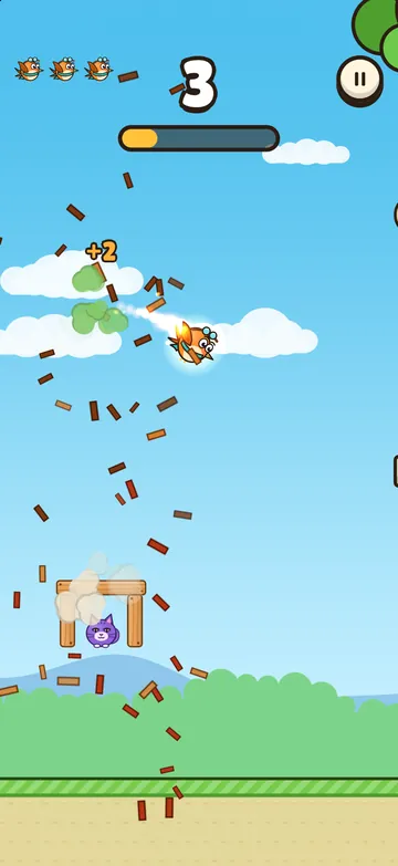 FEVER: Pip glows like a fireball and smashes a brick tower into flying bricks for +2.